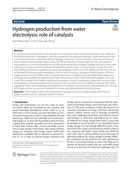 Hydrogen Production from Water Electrolysis: Role of Catalysts Shan Wang, Aolin Lu and Chuan‑Jian Zhong*