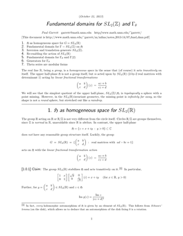 Fundamental Domain for SL(2,Z) on the Upper Half-Plane