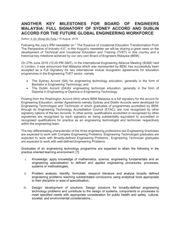 FULL SIGNATORY of SYDNEY ACCORD and DUBLIN ACCORD for the FUTURE GLOBAL ENGINEERING WORKFORCE Author: Ir