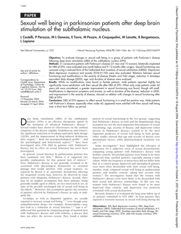 Sexual Well Being in Parkinsonian Patients After Deep Brain Stimulation of the Subthalamic Nucleus