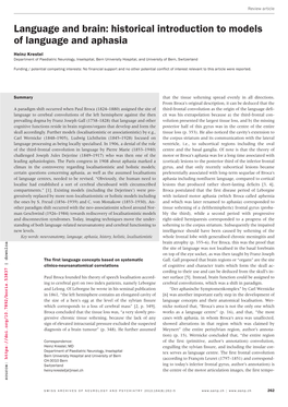 Language and Brain: Historical Introduction to Models of Language and Aphasia