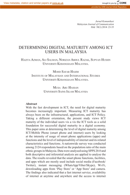 Determining Digital Maturity Among Ict Users in Malaysia