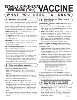 Tetanus, Diphtheria, Pertussis (Tdap) Vaccine