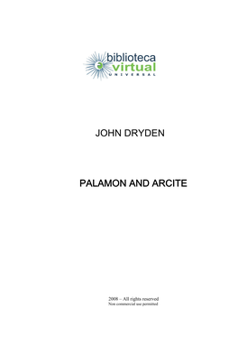 John Dryden Palamon and Arcite