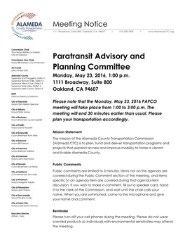 Paratransit Advisory and Planning Committee Meeting Minutes Monday, March 28, 2016, 1:00 P.M