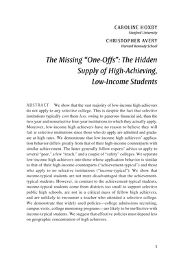 The Missing “One-Offs”: the Hidden Supply of High-Achieving, Low-Income Students