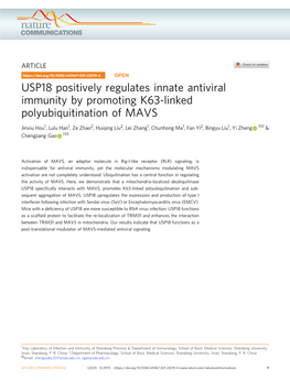 USP18 Positively Regulates Innate Antiviral Immunity by Promoting K63-Linked Polyubiquitination of MAVS