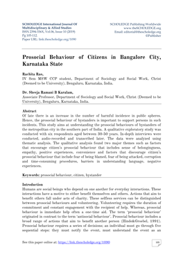 Prosocial Behaviour of Citizens in Bangalore City, Karnataka State