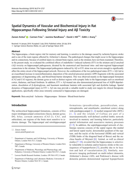 Spatial Dynamics of Vascular and Biochemical Injury in Rat Hippocampus Following Striatal Injury and Aβ Toxicity