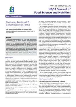 Combining Folate and Zn Biofortification in Fennel