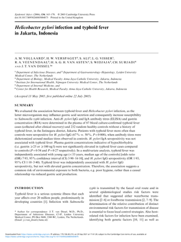 Helicobacter Pylori Infection and Typhoid Fever in Jakarta, Indonesia