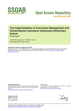 The Implementation of Curriculum Management and School-Based Learning in Indonesian Elementary School Mustiningsih