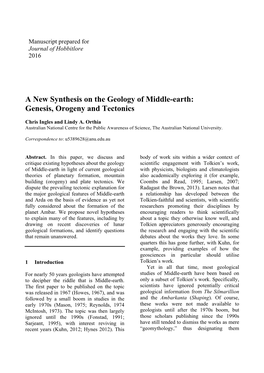 Ingles & Orthia 2016 Middle-Earth Geology