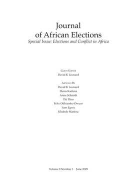 Journal of African Elections Special Issue: Elections and Conflict in Africa