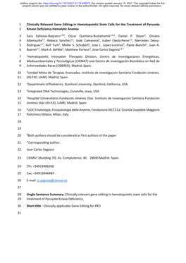 Clinically Relevant Gene Editing in Hematopoietic Stem Cells for the Treatment of Pyruvate 2 Kinase Deficiency Hemolytic Anemia