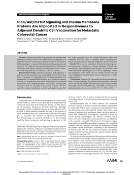 PI3K/Akt/Mtor Signaling and Plasma Membrane Proteins Are Implicated in Responsiveness to Adjuvant Dendritic Cell Vaccination for Metastatic Colorectal Cancer David C