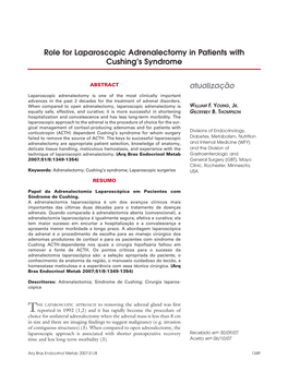 Role for Laparoscopic Adrenalectomy in Patients with Cushing's Syndrome Atualização