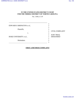 First AMENDED COMPLAINT Against Defendant DAVID ADDISON, THERESA ARICO, PATRICK BAKER, RICHARD BRODHEAD, JOHN BURNESS, STEVEN CH