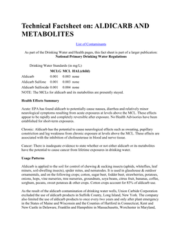 Technical Factsheet on Aldicarb and Metabolites