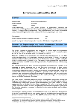 Environmental and Social Data Sheet