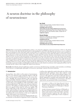 A Neuron Doctrine in the Philosophy of Neuroscience