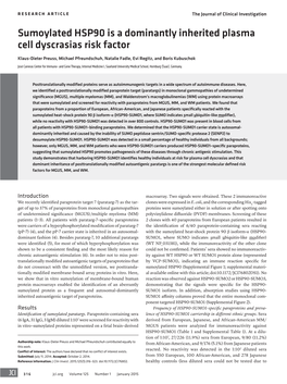 Sumoylated HSP90 Is a Dominantly Inherited Plasma Cell Dyscrasias Risk Factor