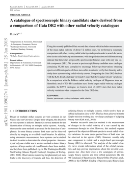 A Catalogue of Spectroscopic Binary Candidate Stars Derived from a Comparison of Gaia DR2 with Other Radial Velocity Catalogues