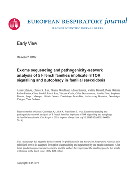 Exome Sequencing and Pathogenicity-Network Analysis of 5 French Families Implicate Mtor Signalling and Autophagy in Familial Sarcoidosis
