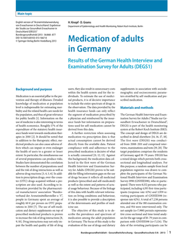 Medication of Adults in Germany Results of the German Health Interview and Examination Survey for Adults (DEGS1)