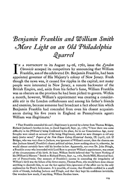 Benjamin Franklin and William Smith Ojmbre Light on an Old Philadelphia Quarrel