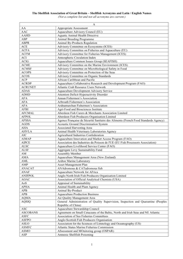 Shellfish Acronyms and Latin / English Names (Not a Complete List and Not All Acronyms Are Current.)