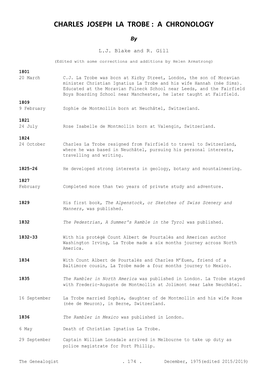 Charles Joseph La Trobe : a Chronology