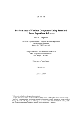 Performance of Various Computers Using Standard Linear Equations Software
