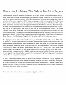 The Calvin Tomkins Papers