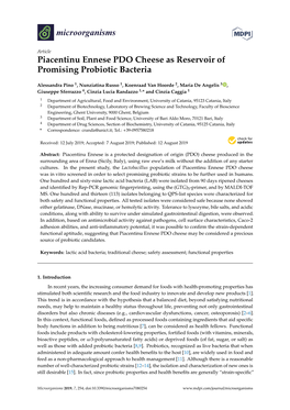 Piacentinu Ennese PDO Cheese As Reservoir of Promising Probiotic Bacteria