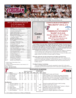 2014-15 Fordham University Men's Basketball Notes