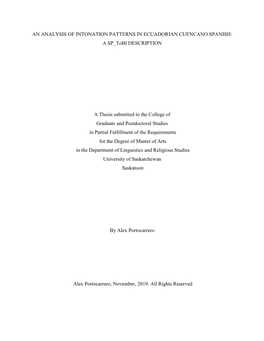 AN ANALYSIS of INTONATION PATTERNS in ECUADORIAN CUENCANO SPANISH: a SP Tobi DESCRIPTION