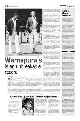 Remembering the Late Charles Wijewardana Record in the Series