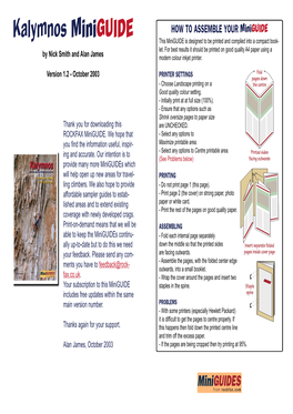 Kalymnos Miniguide HOW to ASSEMBLE YOUR Miniguide This Miniguide Is Designed to Be Printed and Compiled Into a Compact Book- Let