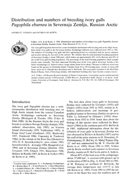 Distribution and Numbers of Breeding Ivory Gulls Pagophila Eburnea in Severnaja Zemlja, Russian Arctic