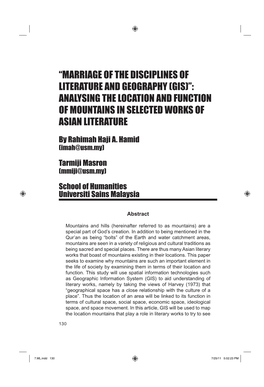 “Marriage of the Disciplines of Literature and Geography (Gis)”: Analysing the Location and Function of Mountains in Selected Works of Asian Literature