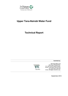 Upper Tana-Nairobi Water Fund Technical Report