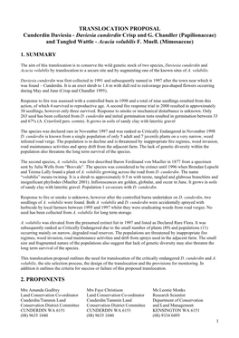 TRANSLOCATION PROPOSAL Cunderdin Daviesia - Daviesia Cunderdin Crisp and G