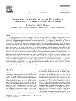 Conservation Status, Rarity, and Geographic Priorities for Conservation of Chilean Mammals: an Assessment