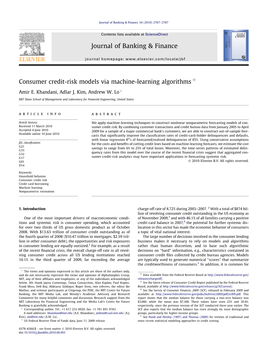 Consumer Credit-Risk Models Via Machine-Learning Algorithms Q