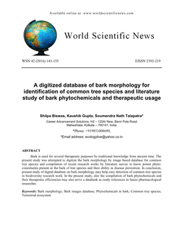 A Digitized Database of Bark Morphology for Identification of Common Tree Species and Literature Study of Bark Phytochemicals and Therapeutic Usage