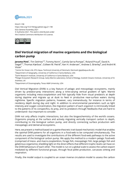 Diel Vertical Migration of Marine Organisms and the Biological Carbon Pump