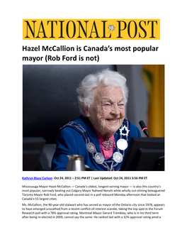 Hazel Mccallion Is Canada's Most Popular Mayor