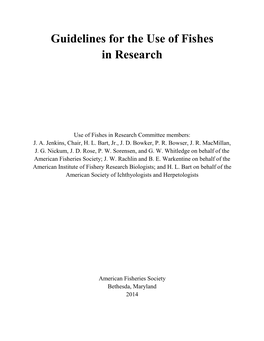 Guidelines for the Use of Fishes in Research