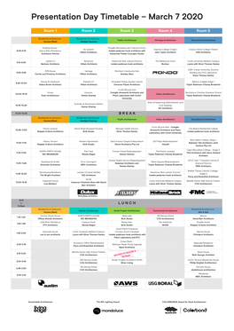 Presentation Day Timetable – March 7 2020 Presentation Day Timetable - March 7 Room 1 Room 2 Room 3 Room 4 Room 5